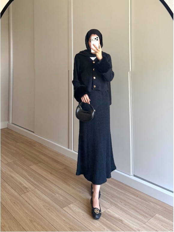 ANGORY ETEKLİ TAKIM SİYAH ÖN SİPARİŞ